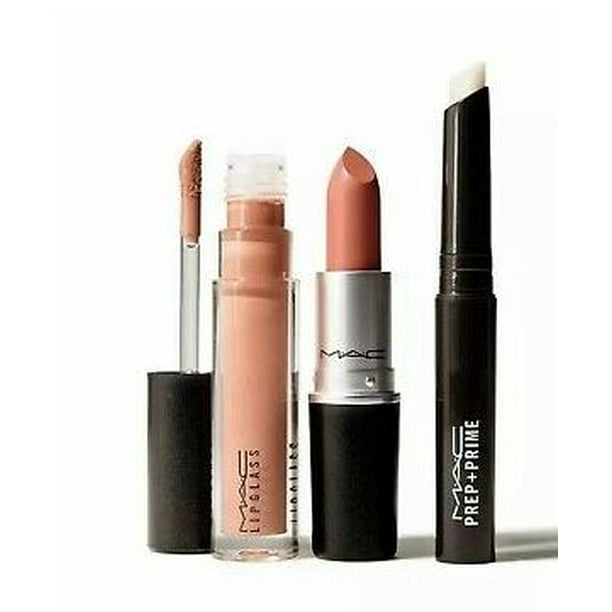 MAC Stars Of The Party Kit NEUTRAL Prep Prime Lip, Velvet Teddy Matte Lipstick + Lust Lipglass