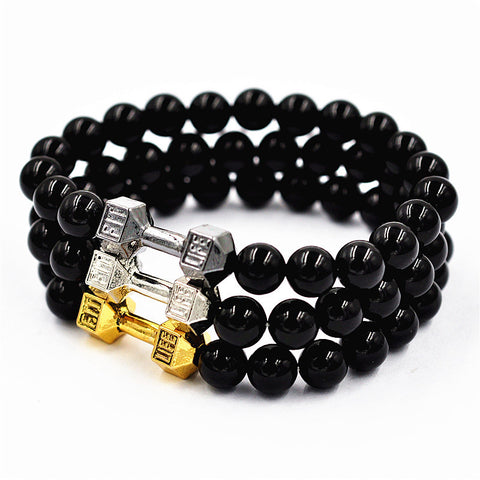 Hematite 8mm Magnetic Beaded Bracelet with Adjustable Rope - Pyramid - Gold/Grey