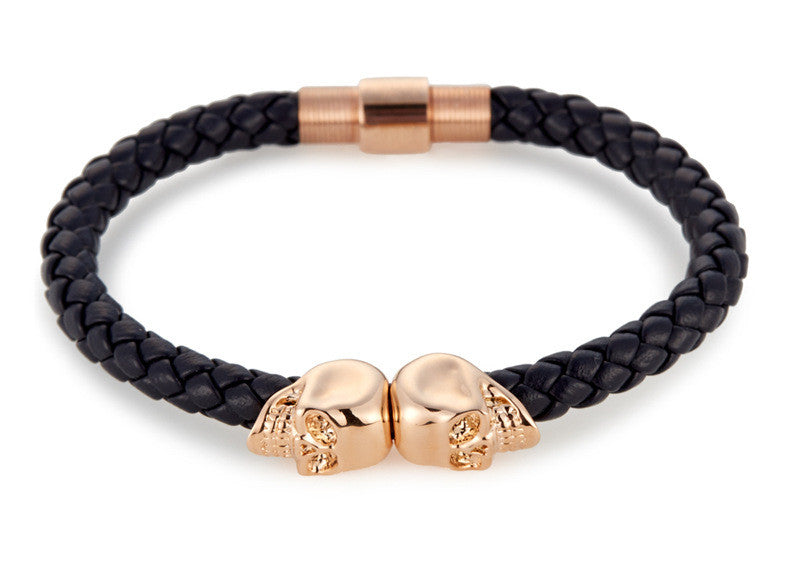 Skull Braided Leather Bracelet