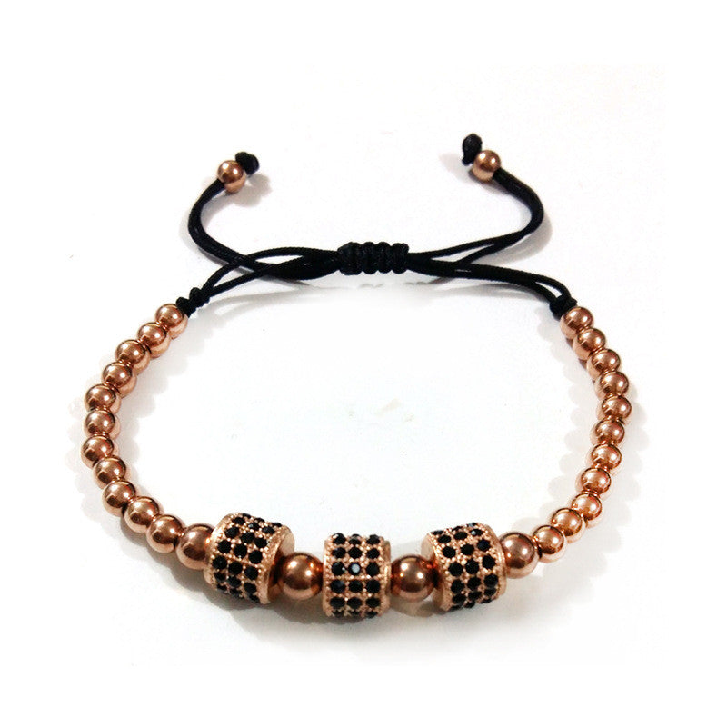 3 Zircon 18k Gold Roundels Ball with 4mm Beaded Macrame Bracelet