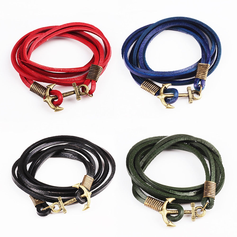 Anchor Leather Wrap Bracelet