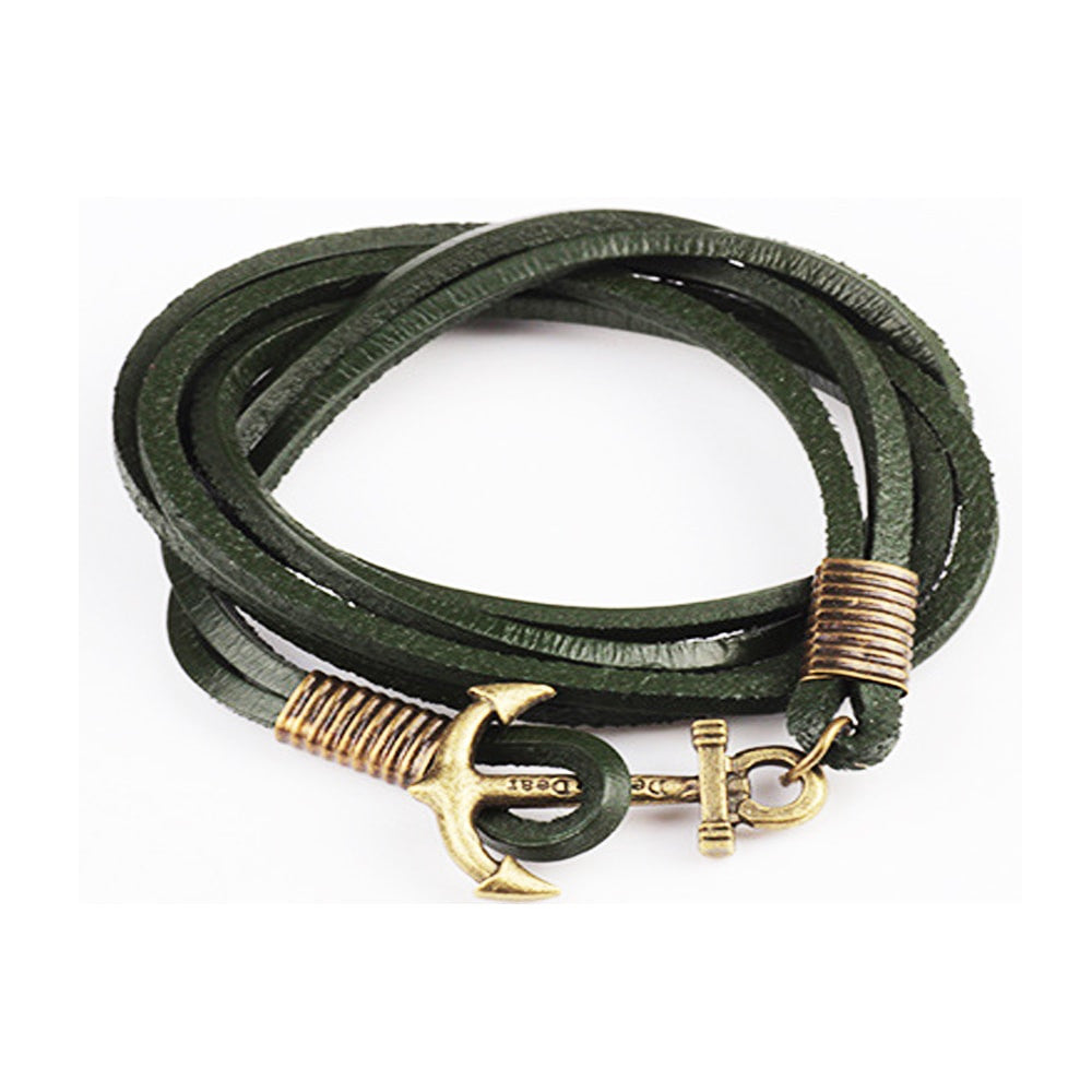 Anchor Leather Wrap Bracelet