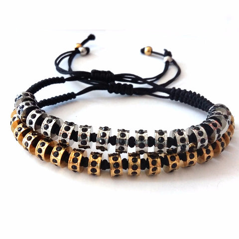Hematite 8mm Magnetic Beaded Bracelet with Adjustable Rope - Hexagon - Copper/Grey