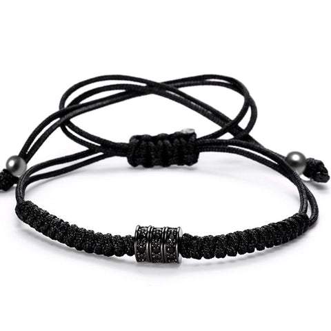 Hematite 8mm Magnetic Beaded Bracelet with Adjustable Rope - Pyramid - Grey/Copper