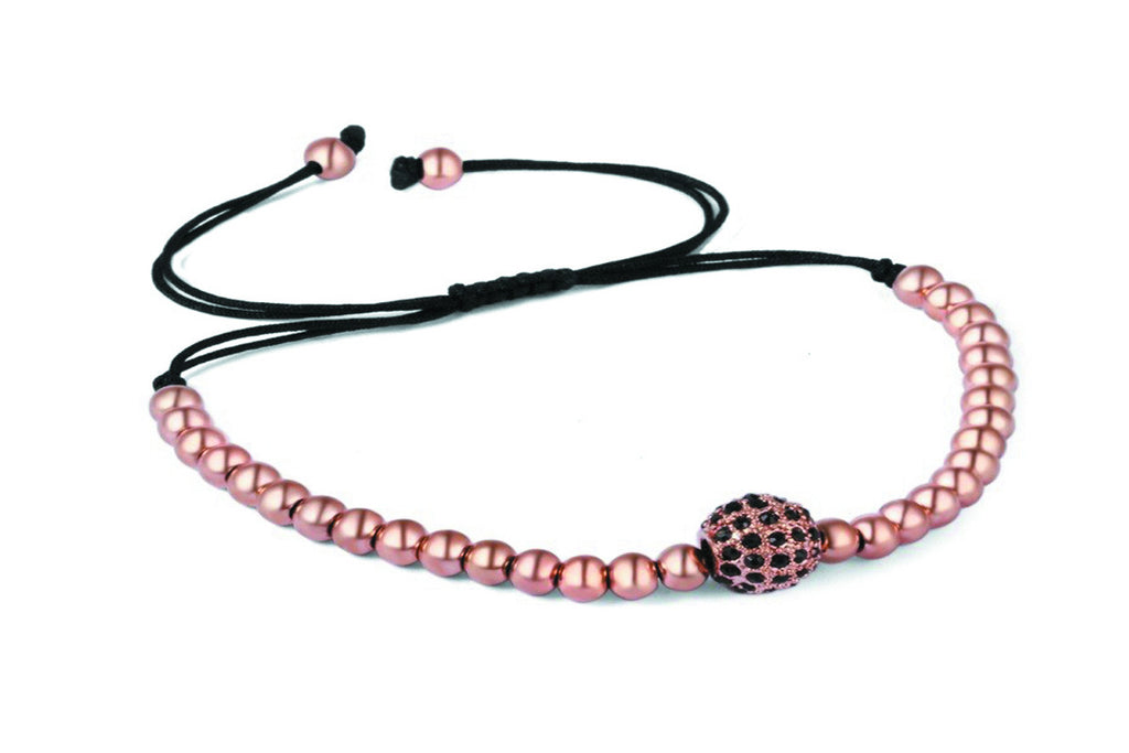 18k Disco Zicron Ball with 4mm Beaded Macrame Bracelet