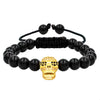 Skull Pave Charm with 8mm Black Onyx Beaded Stretchy Bracelet