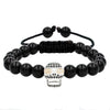 Skull Pave Charm with 8mm Black Onyx Beaded Stretchy Bracelet