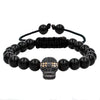 Skull Pave Charm with 8mm Black Onyx Beaded Stretchy Bracelet