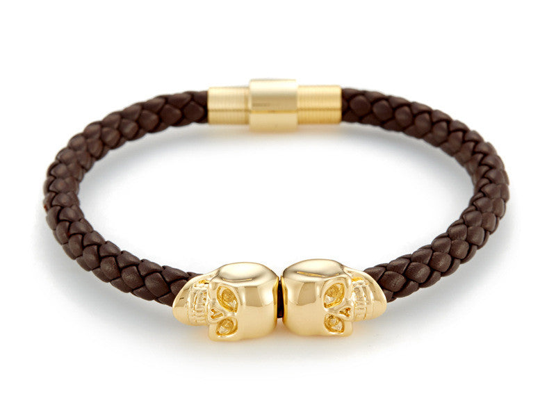 Skull Braided Leather Bracelet