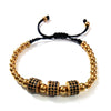 3 Zircon 18k Gold Roundels Ball with 4mm Beaded Macrame Bracelet