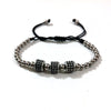 3 Zircon 18k Gold Roundels Ball with 4mm Beaded Macrame Bracelet