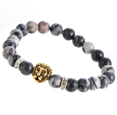 Hematite 8mm Magnetic Beaded Bracelet with Adjustable Rope - Pyramid - Gold/Grey