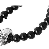 Stainless Steel Unisex Skull 8mm Agate Beaded Rope Bracelet