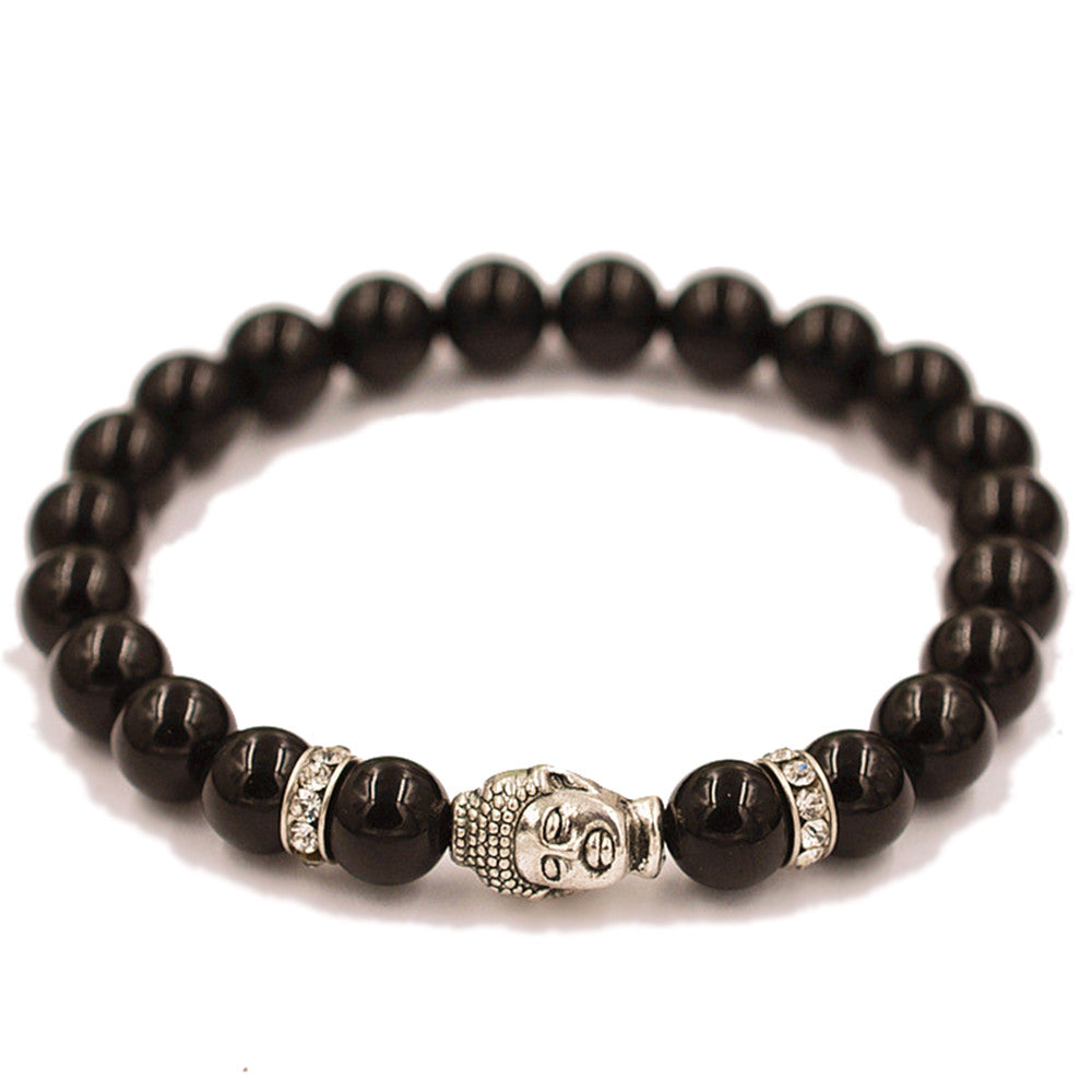 Buddha Marble with Ring of Crystals Beaded Bracelet