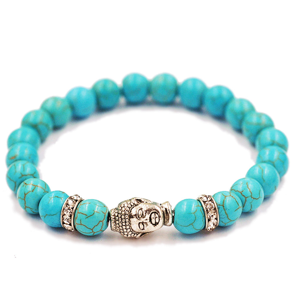 Buddha Marble with Ring of Crystals Beaded Bracelet