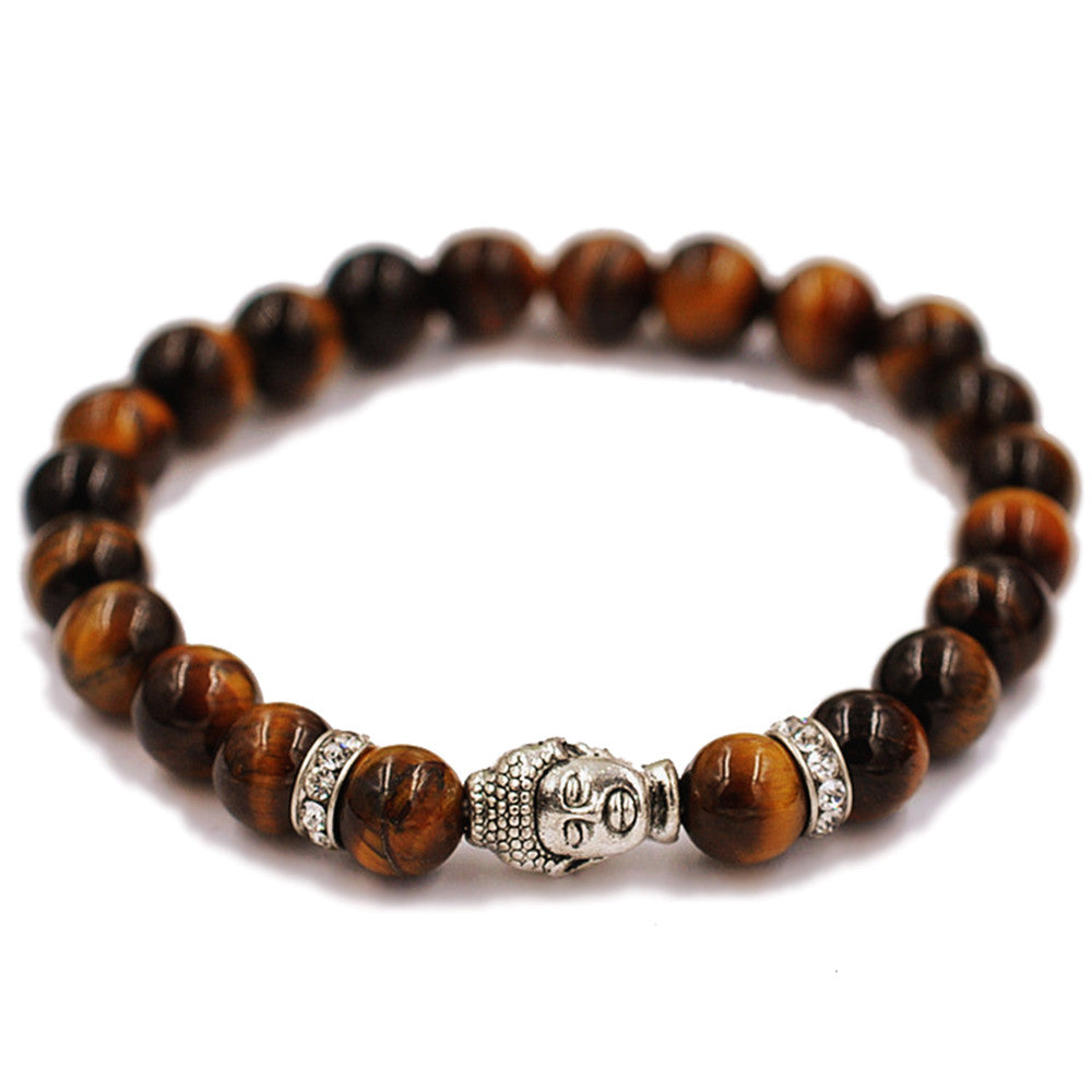 Buddha Marble with Ring of Crystals Beaded Bracelet