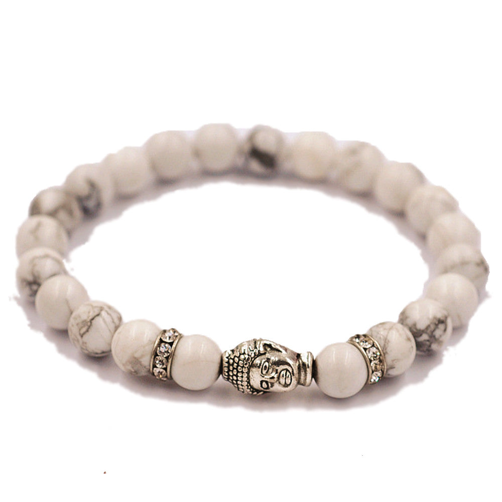 Buddha Marble with Ring of Crystals Beaded Bracelet