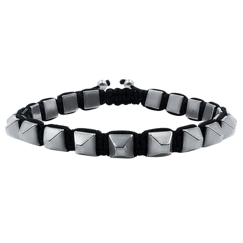 Hematite 8mm Magnetic Beaded Bracelet with Adjustable Rope - Pyramid - Grey