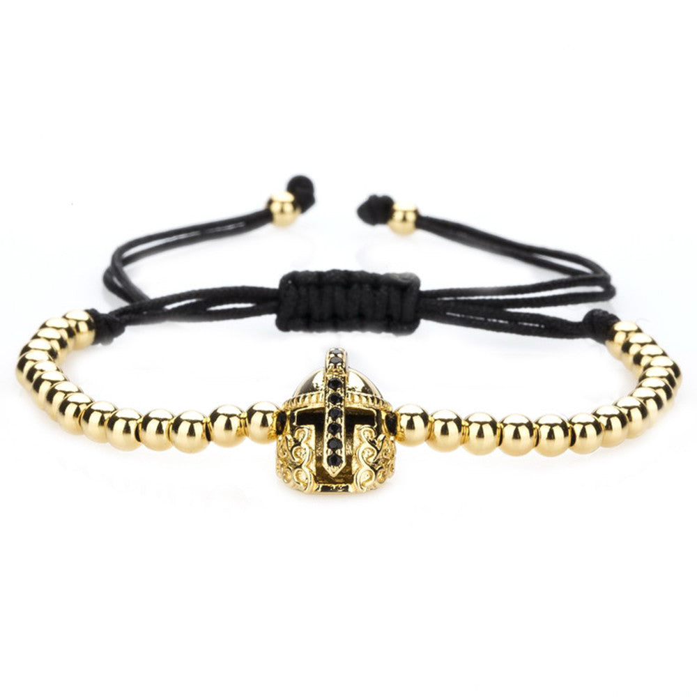 Hypnotique 18k Plated Spartan Helmet Macrame Bracelet