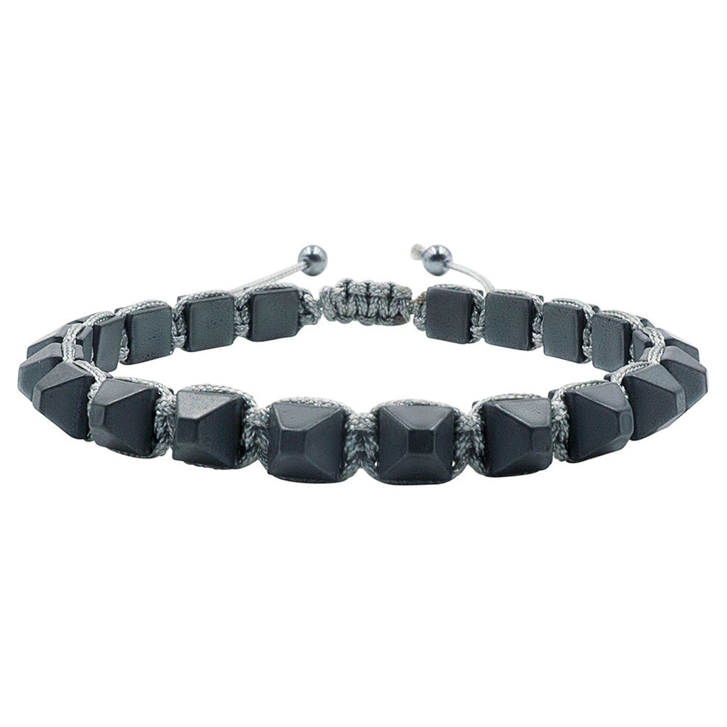 Hematite 8mm Magnetic Beaded Bracelet with Adjustable Rope - Pyramid - Grey