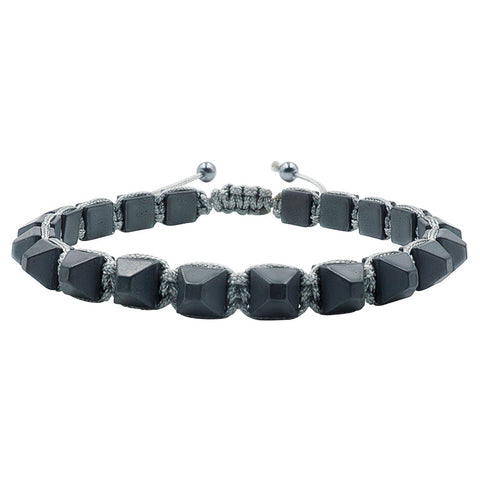 Hematite 8mm Magnetic Beaded Bracelet with Adjustable Rope - Pyramid - Grey/Copper