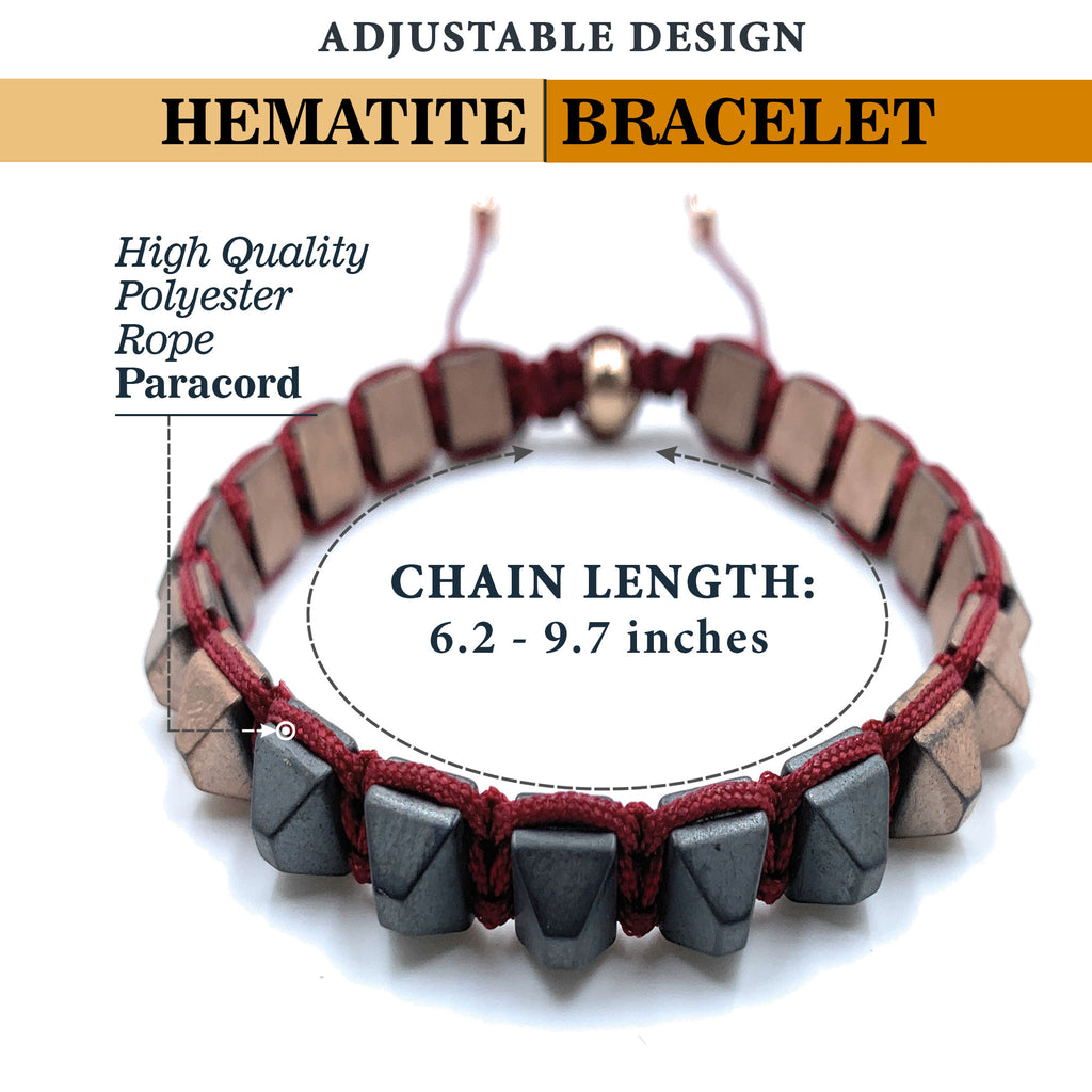 Hematite 8mm Magnetic Beaded Bracelet with Adjustable Rope - Pyramid - Grey/Copper