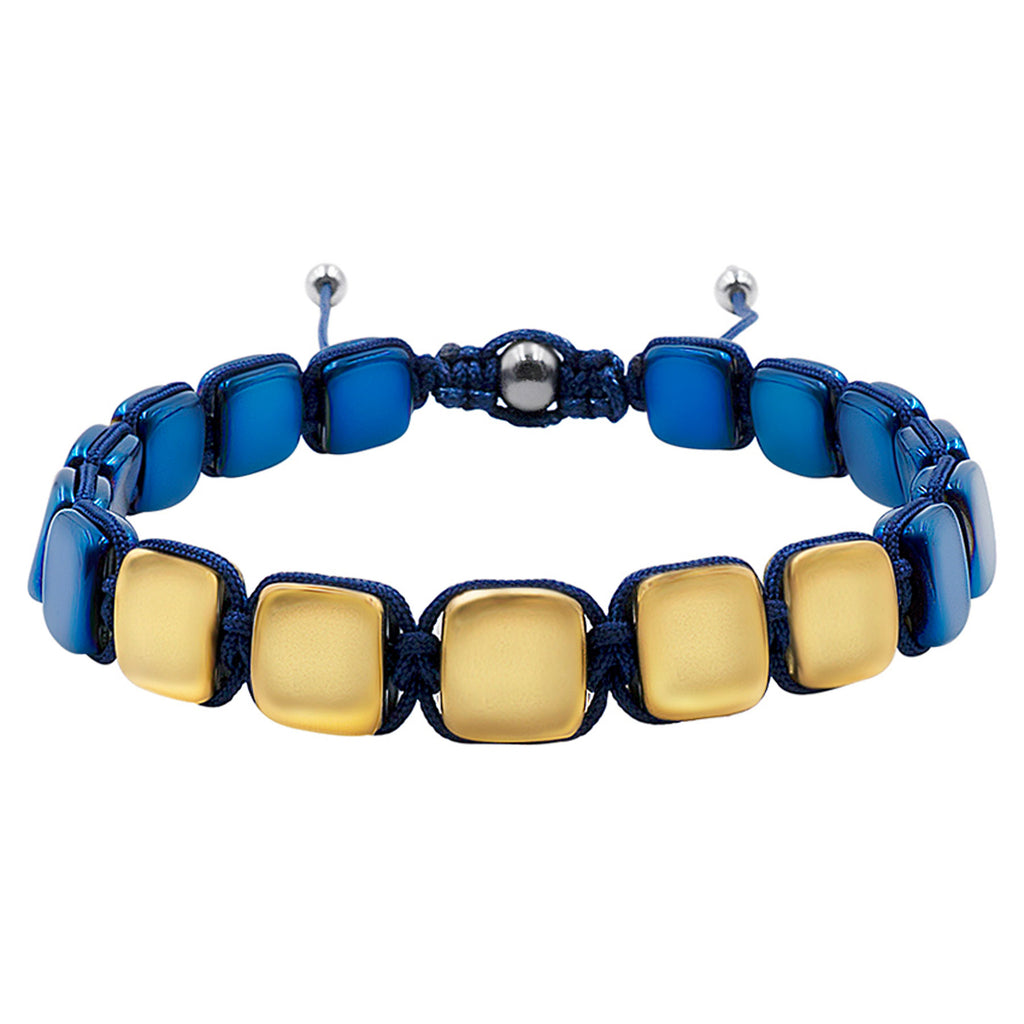Hematite 8mm Magnetic Beaded Bracelet with Adjustable Rope - Square - Gold/Blue