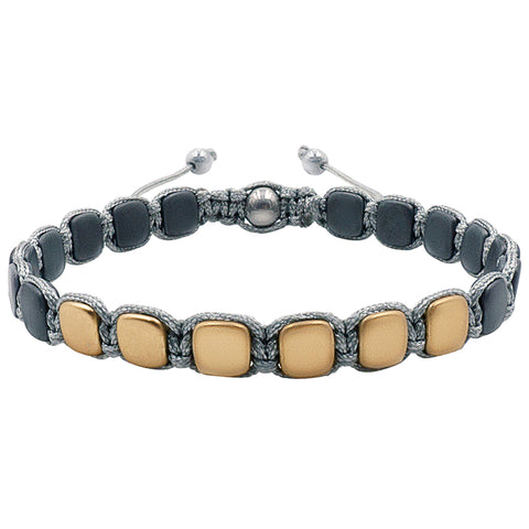 Hematite 8mm Magnetic Beaded Bracelet with Adjustable Rope - Pyramid - Gold/Grey