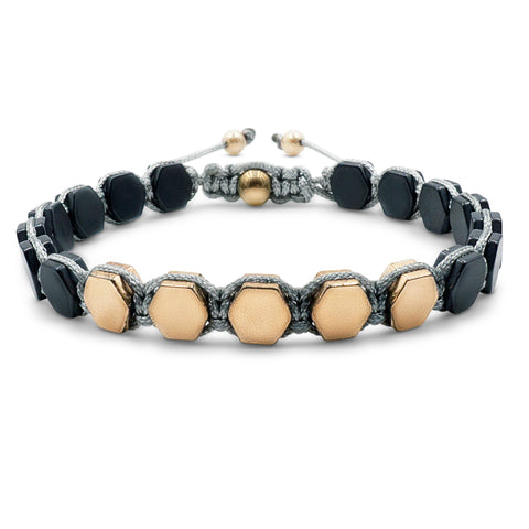 Hematite 8mm Magnetic Beaded Bracelet with Adjustable Rope - Square - Gold