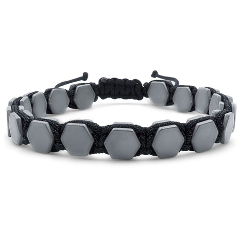 Unisex 8mm Black Beaded Dumbbell Bracelet