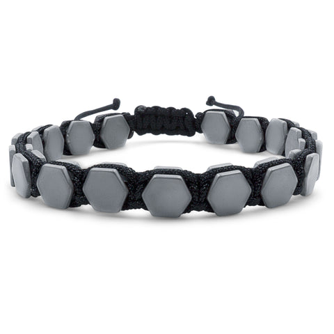 Hematite 8mm Magnetic Beaded Bracelet with Adjustable Rope - Pyramid - Black