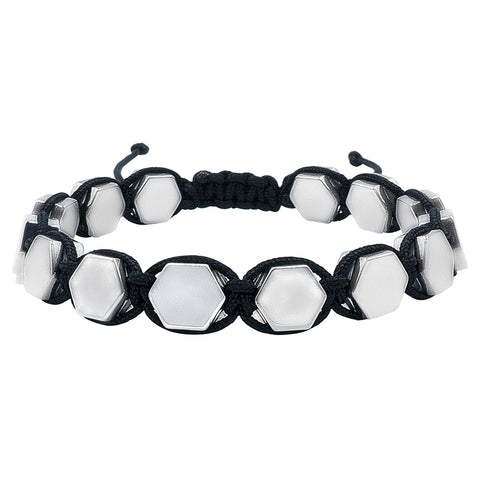 Stainless Steel Unisex Skull 8mm Agate Beaded Rope Bracelet